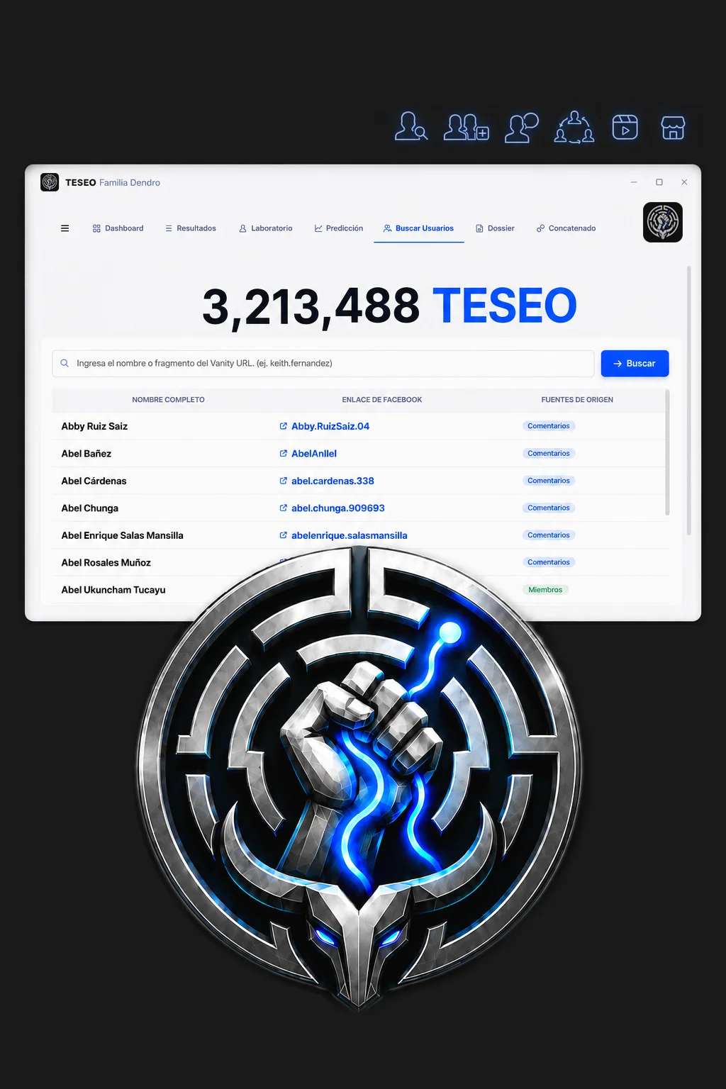 Interfaz de análisis OSINT de TESEO by DENDRO